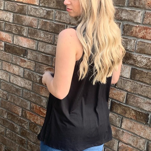 NWT Sweet Teas Pink Rose Sleeveless Top Black XS - Picture 7 of 7